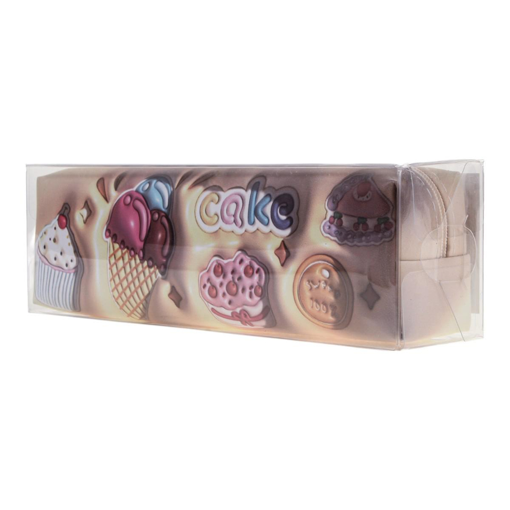 Пенал-косметичка 1 отд. 20*5,5*3,5см кожзам "Пирожное" розовый