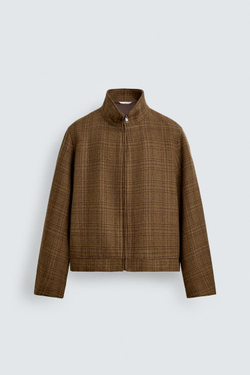 ZARA КУРТКА-РУБАШКА В КЛЕТКУ ИЗ СМЕСОВОЙ ШЕРСТИ, КОРИЧНЕВЫЙ