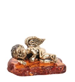 Народные промыслы AM-1540 Фигурка «Ангелочек спящий» мал. (латунь, янтарь)