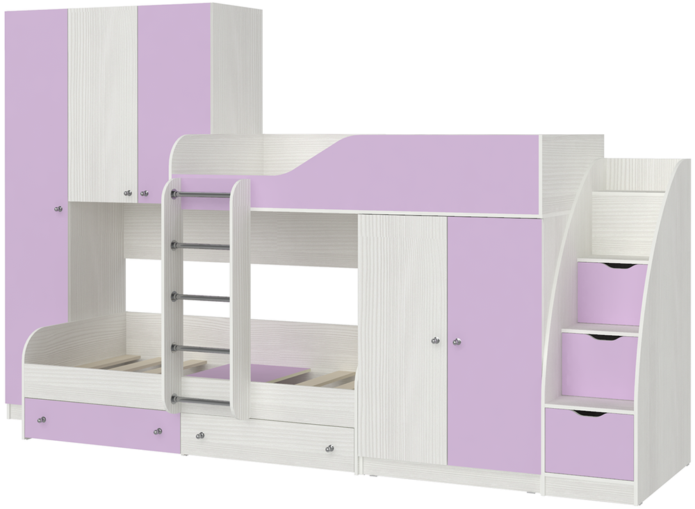 Двухъярусная кровать КарИВи Лео с лестницей Комод КарИВиом Белое Дерево Ирис