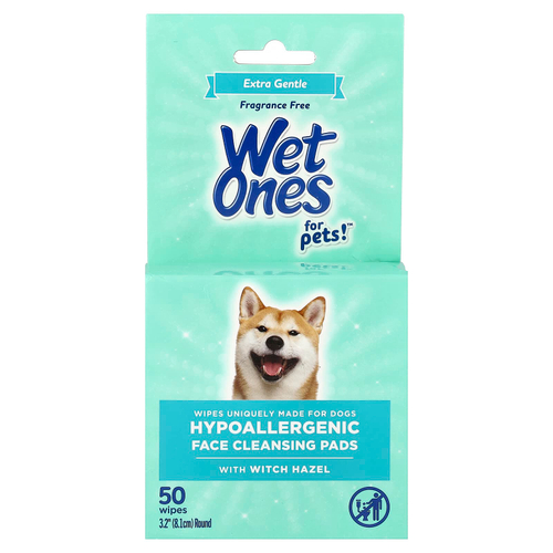 Wet Ones, For Pets!™, гипоаллергенные очищающие диски для лица с гамамелисом, для собак, без отдушки, 50 салфеток