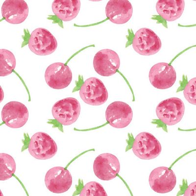 Нежная клубника и вишня на белом фоне.