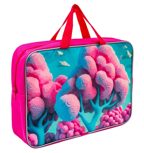 Папка для труда с ручками ПандаРог Розовые Деревья, А4, 35x25x8 см, текстиль, на молнии