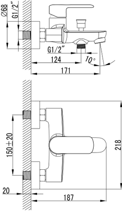 Смеситель для ванны с душем STWORKI Хадстен S17100BK матовый чёрный