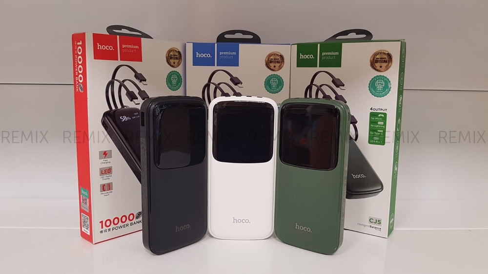 Внешний портативный аккумулятор Hoco CJ5A 10000 mAh (зеленый USB Micro + Lightning + Type-C)