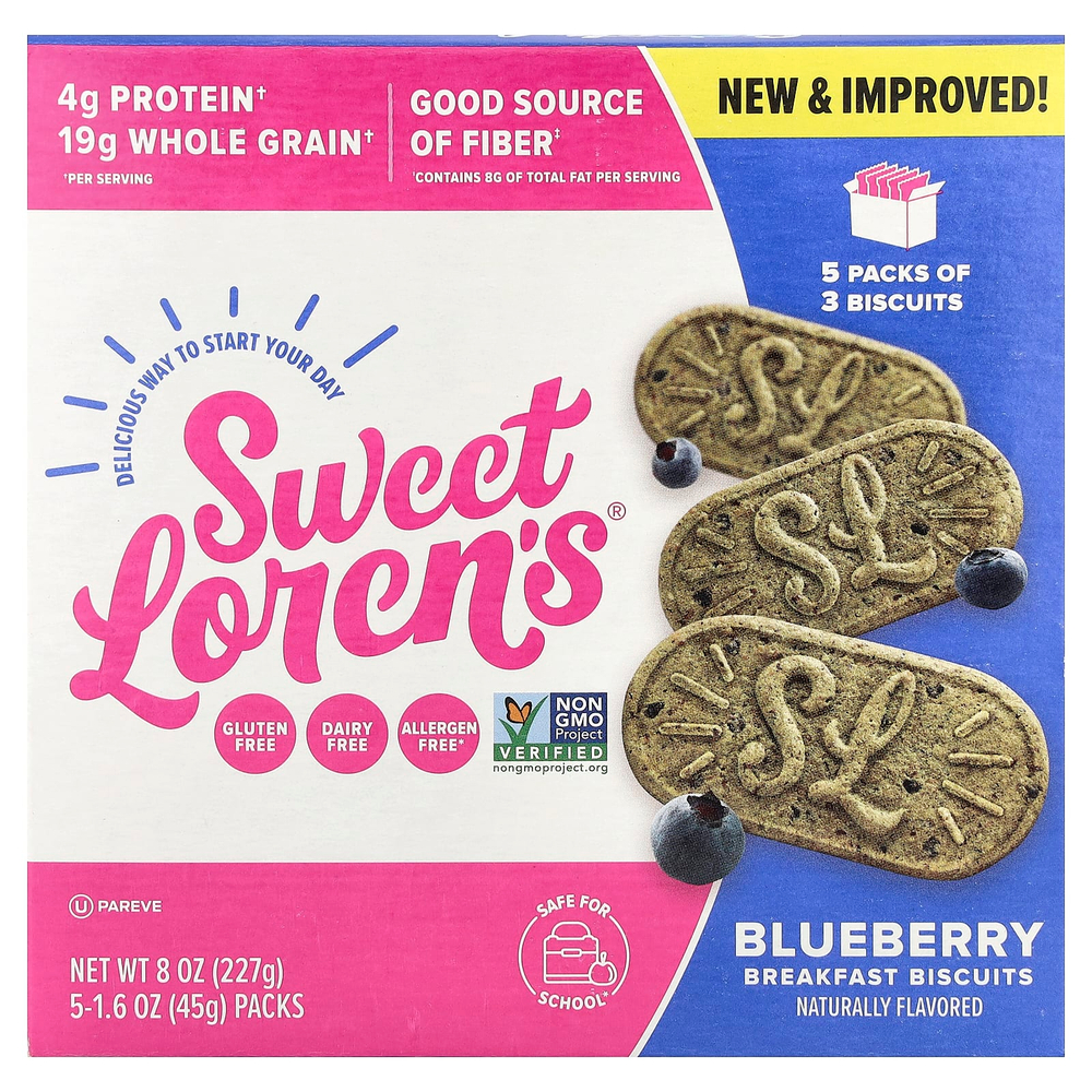 Sweet Loren's, печенье для завтрака, голубика, 5 пакетиков по 45 г (1,6 унции)