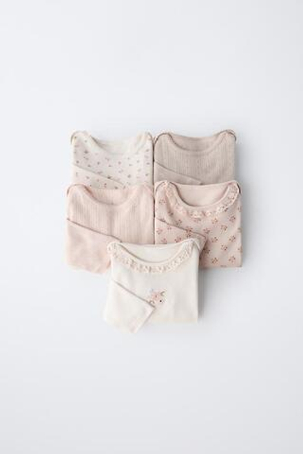 ZARA НАБОР ИЗ ПЯТИ БОДИ С ЦВЕТОЧНЫМ ПРИНТОМ, ПУДРОВО-РОЗОВЫЙ