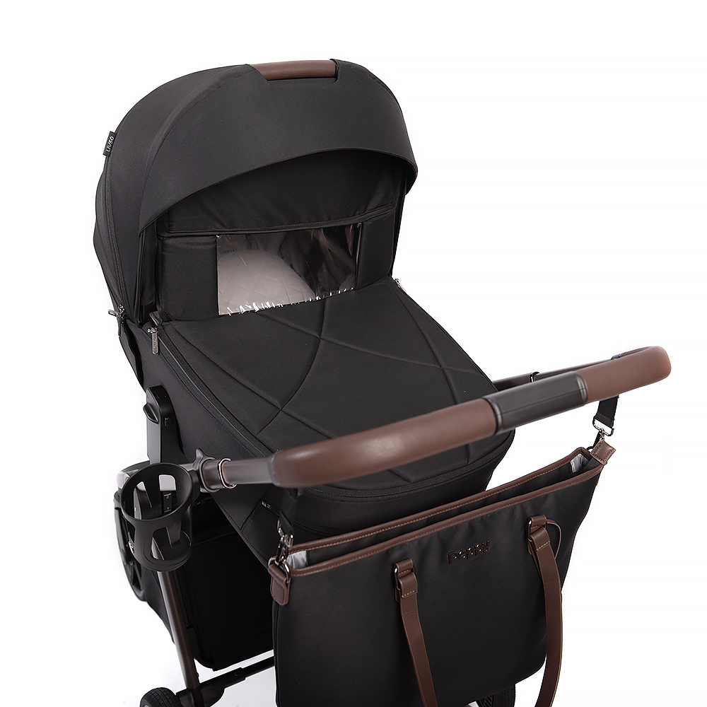 Коляска 2 в 1 Peppy Monaco thermo Black (черный), рама серо-коричневая