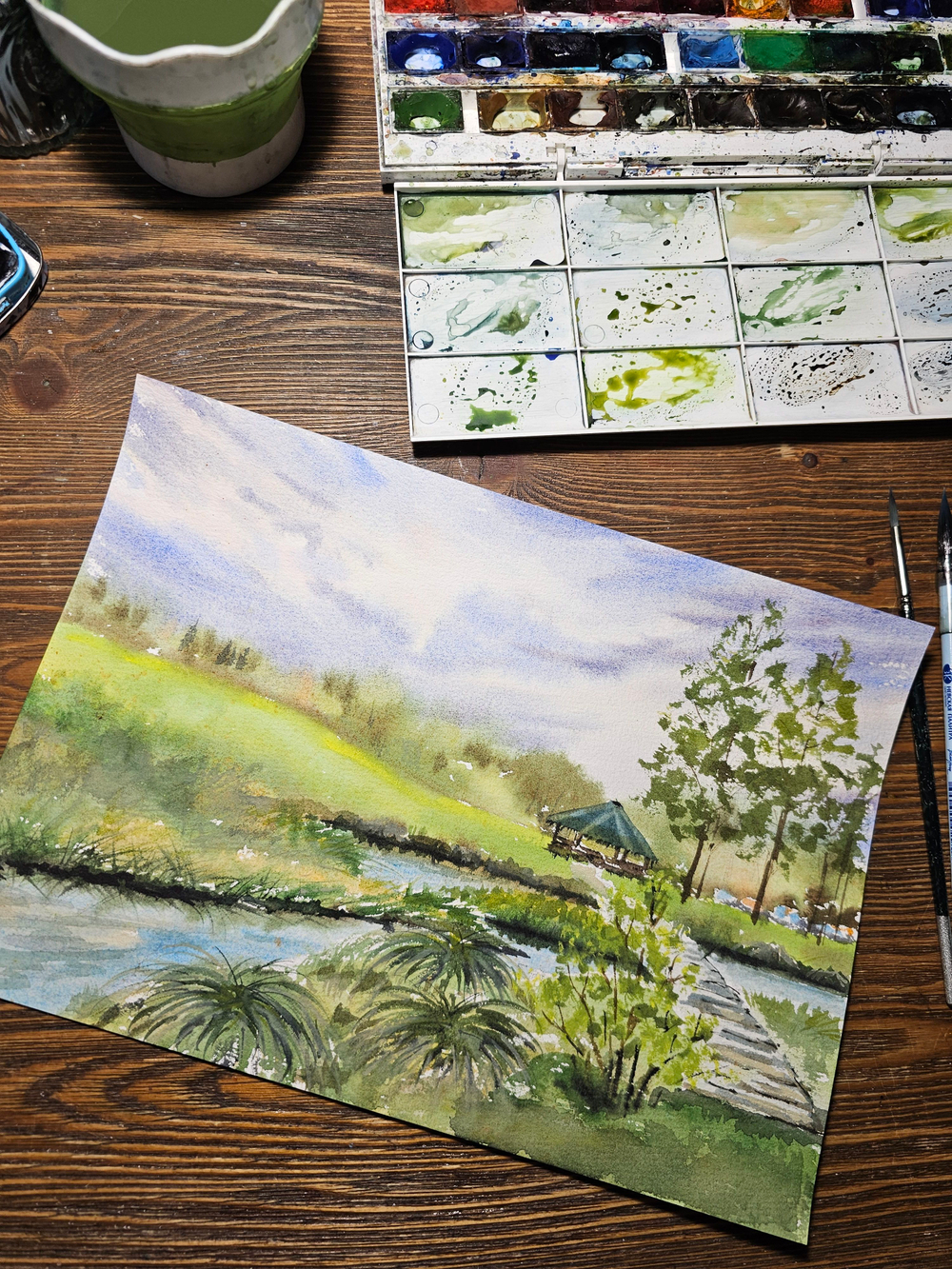 Картина авторская акварельная в паспарту 30х40 см на стену для интерьера "Майское Веребково"