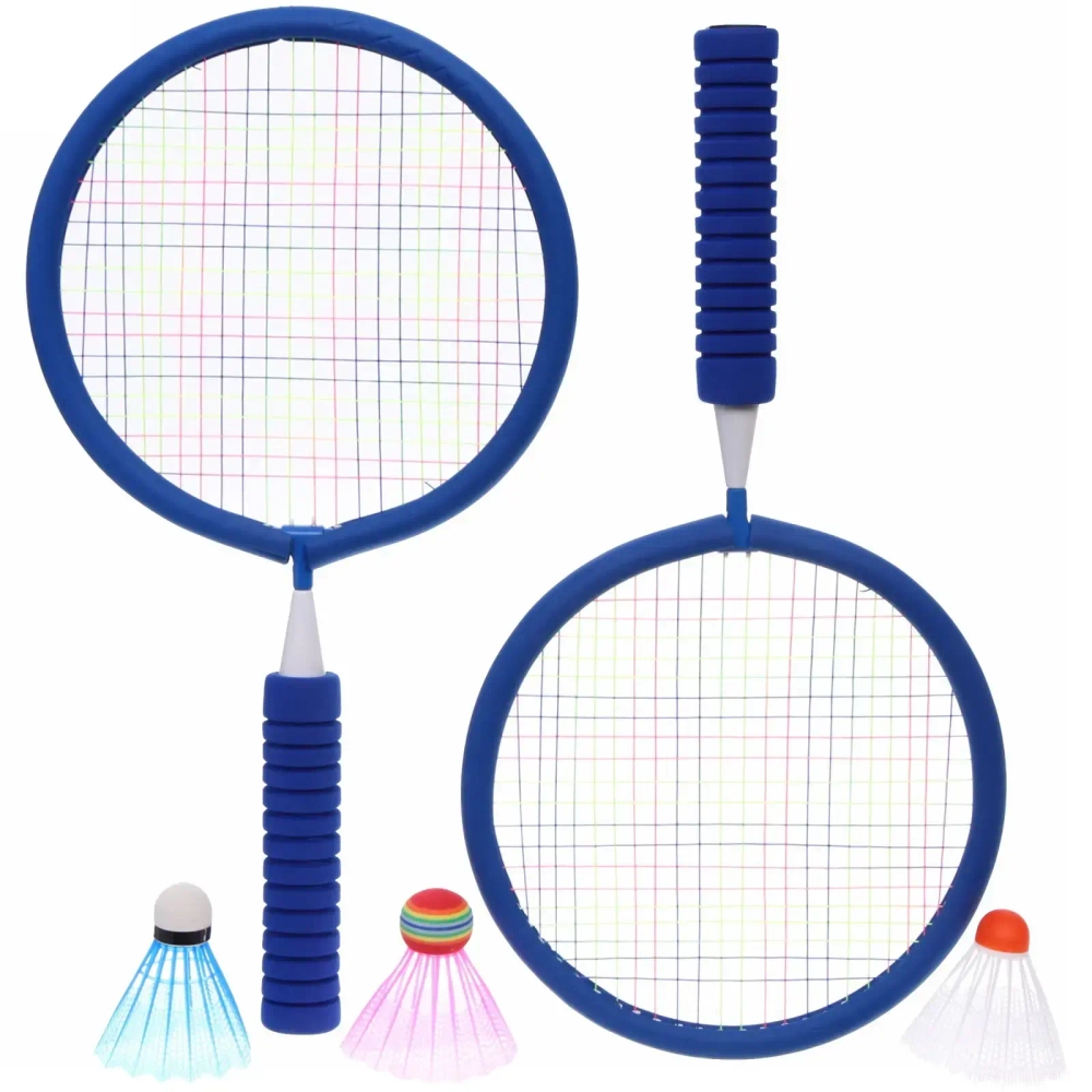 Бадминтон в наборе K-707 6 предметов: 2 металлические ракетки 43 см,3 волана, чехол (синий)