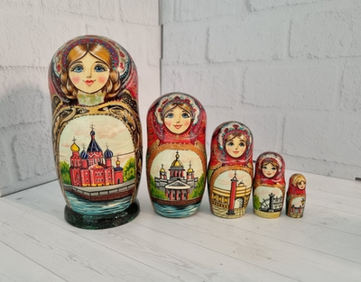 Матрешка "Виды города" 5 мест 15см