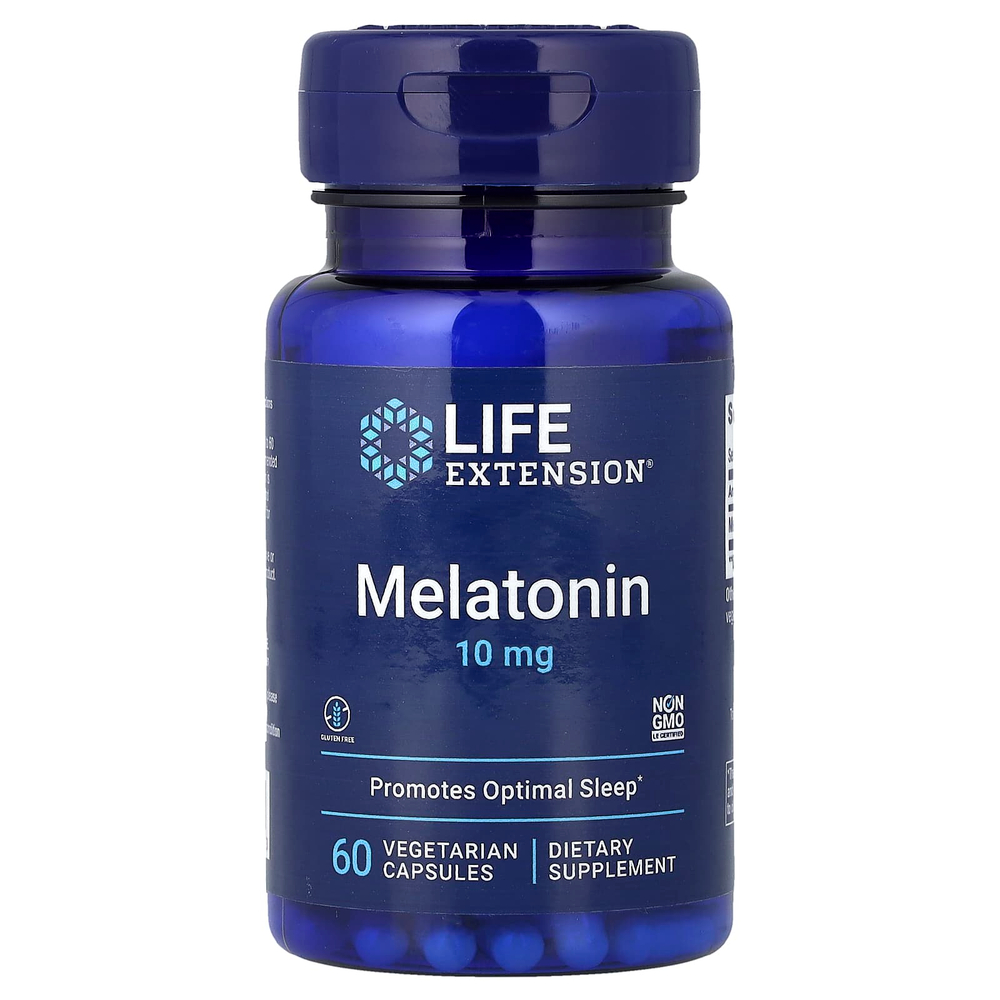 Life Extension, Мелатонин, 10 мг, 60 вегетарианских капсул