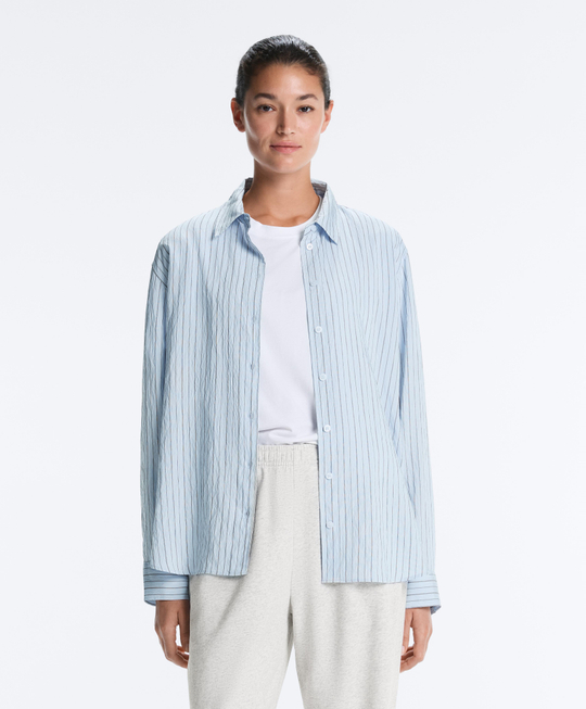 Oysho Рубашка в полоску обычного кроя, пыльный синий