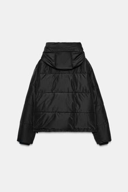 ZARA КОРОТКИЙ АНОРАК С КАПЮШОНОМ WATER REPELLENT WINDPROOF, ЧЕРНЫЙ