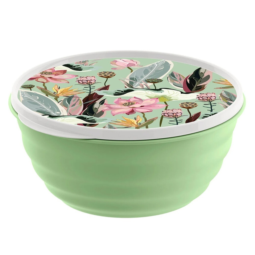 Миска 3,2л "Latina" с крышкой с декором (зеленый)