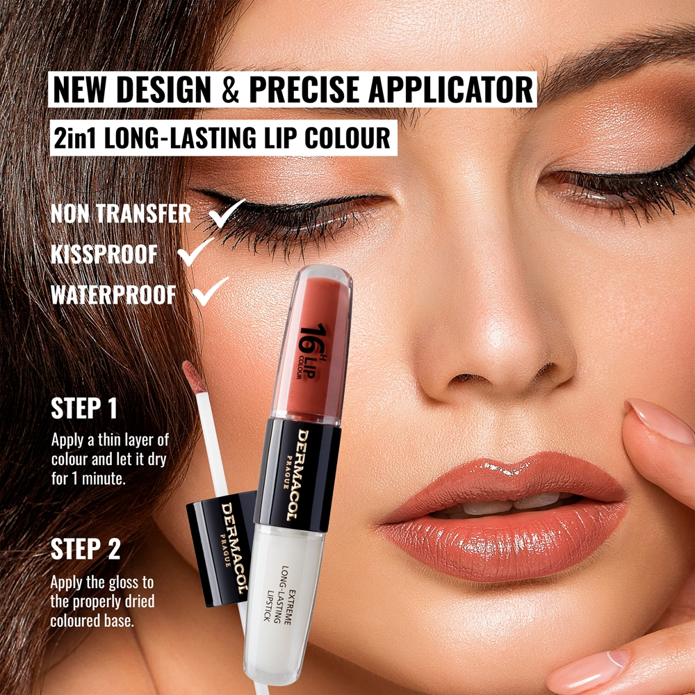 Dermacol 16H Lip Colour - Долговременная помада и блеск для губ оттенок 33 Viva Glam, 2 ml