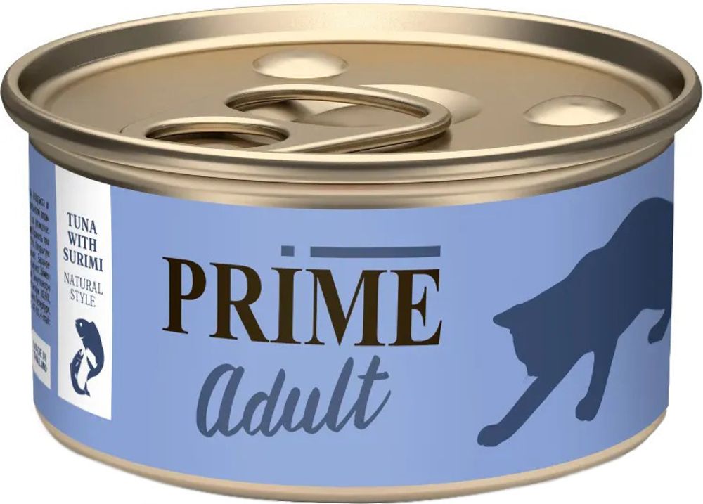 PRIME 70г ж/б Влажный корм для кошек Тунец с сурими в собственном соку