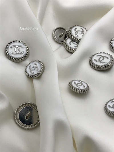Пуговицы Шан. серебристые с белой эмалью (плоские)