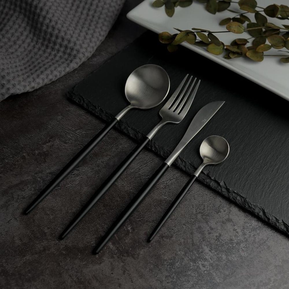 Вилка столовая 22,5 см матовая серый цвет черная ручка PVD   [12]