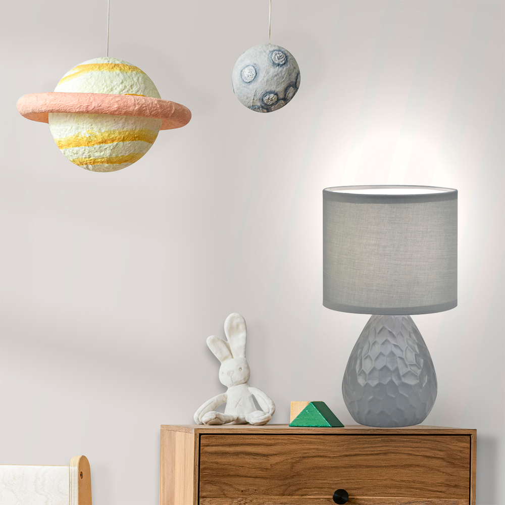 Настольный светильник 1х40Вт Е14, керамика/ткань, серый