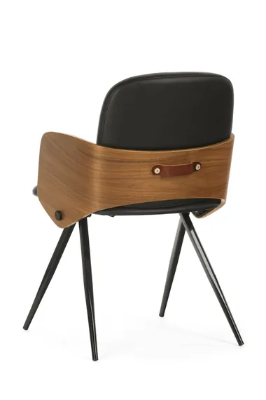 Обеденный стул Dune, черная экокожа, спинка орех