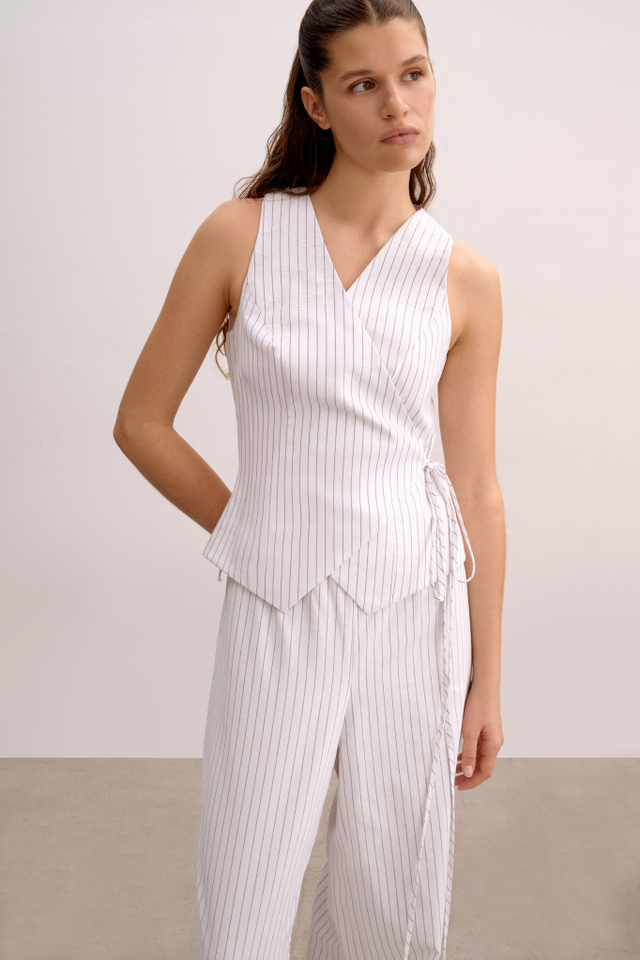 Брюки на кулиске изо льна в полоску