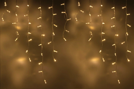 Светодиодная бахрома 144 теплых белых LED ламп, 3*0.9 м., 220В, мерцание, прозрачный провод ПВХ, Teamprof (TPF-i3*0.9F-CT/WW)