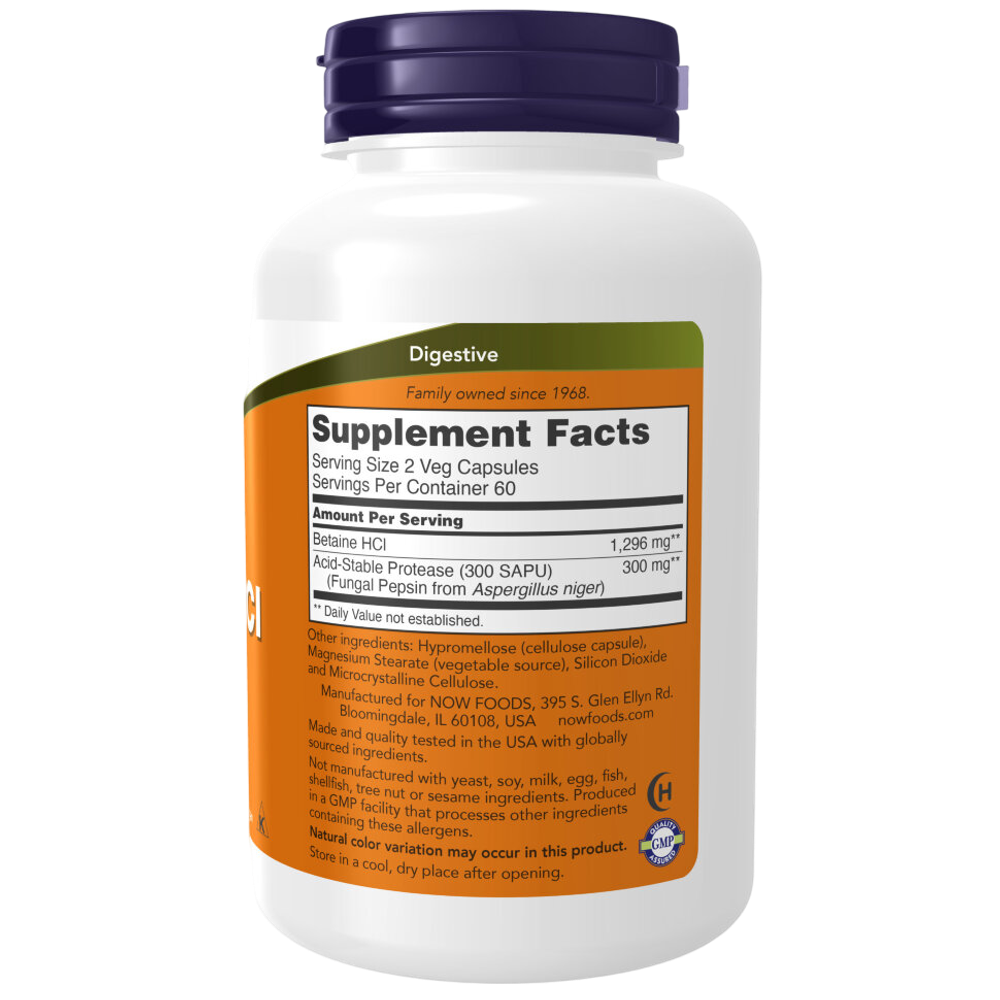 Now Foods Betaine HCI 648 mg 120 veg capsules, Бетаин HCL