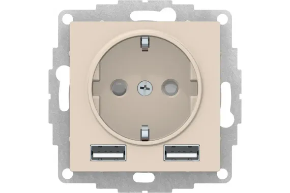 Розетка Systeme Electric ATLASDESIGN с заземлением со шторкой + 2 USB 2400мА бежевый 35988