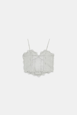ZARA ТОП-КОРСЕТ С КРУЖЕВНЫМИ ДЕТАЛЯМИ, СИРЕНЕВЫЙ