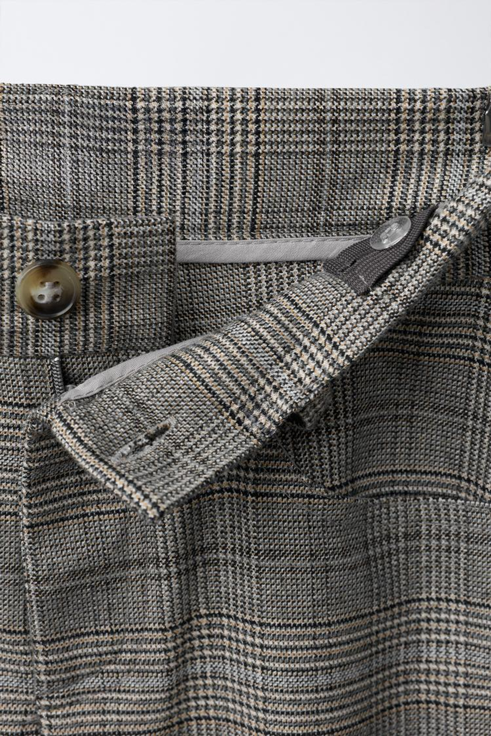 ZARA УТЕПЛЕННЫЕ БРЮКИ BARREL В КЛЕТКУ, СВЕТЛО-БЕЖЕВЫЙ