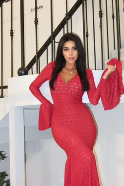 Платье макси трикотажное с воланом