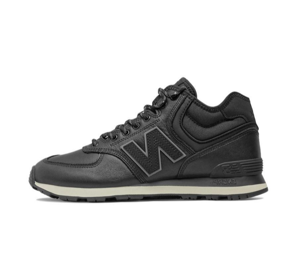 alt="New Balance 574 MID Black MH574GX1 мужские зимние кроссовки черного цвета вид сбоку на белом фоне"
