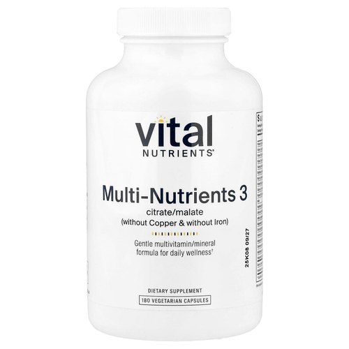 Vital Nutrients, мультипитательный цитрат/малат (без меди и железа), 180 вегетарианских капсул
