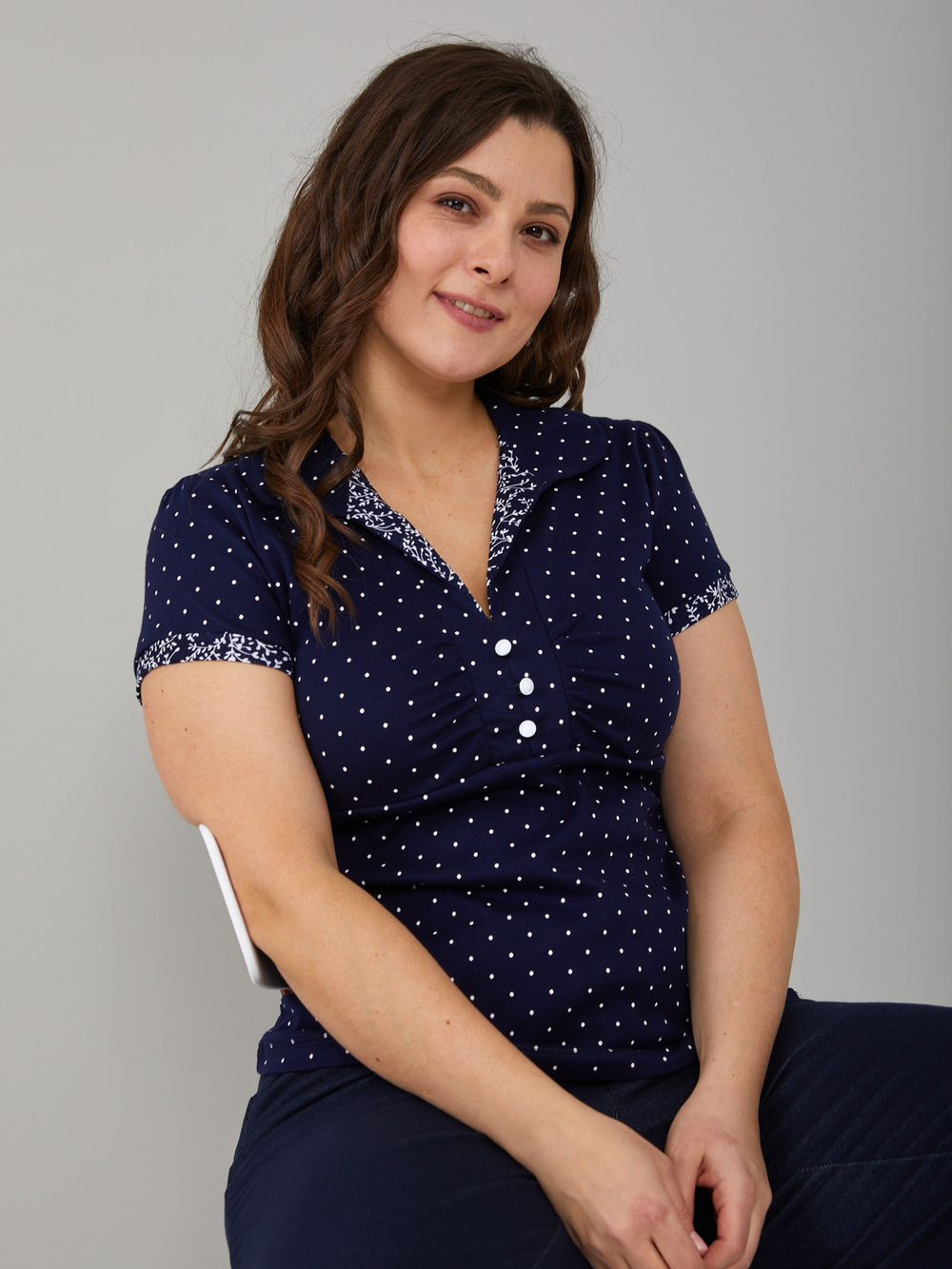 Блузка БЛ-115/синийгорошек-веточки