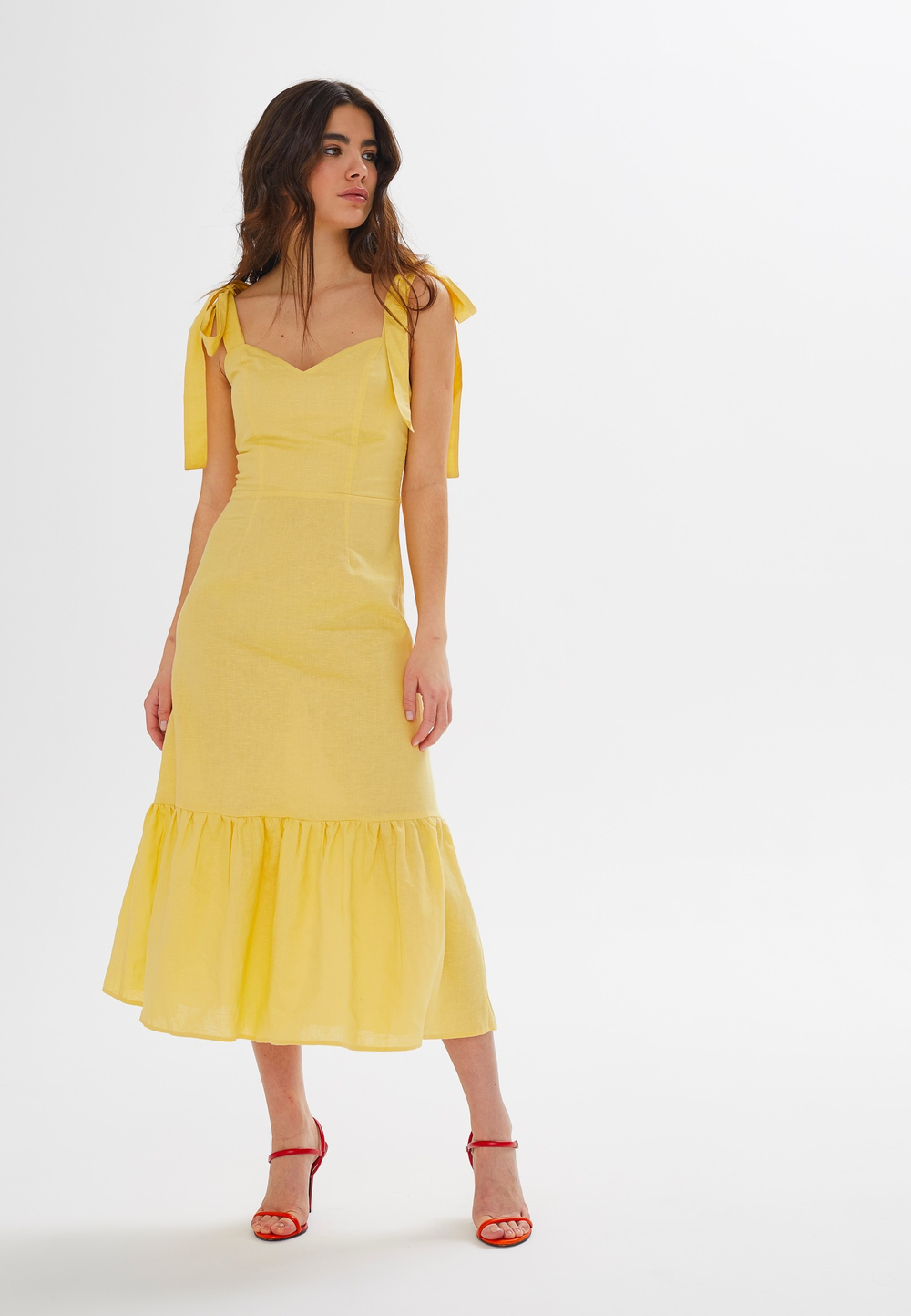 Платье Doll, юбка с воланом, жёлтый