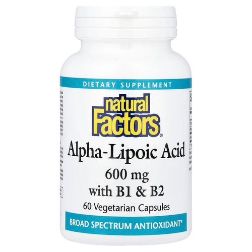 Natural Factors, альфа-липоевая кислота с витаминами B1 и B2, 60 вегетарианских капсул