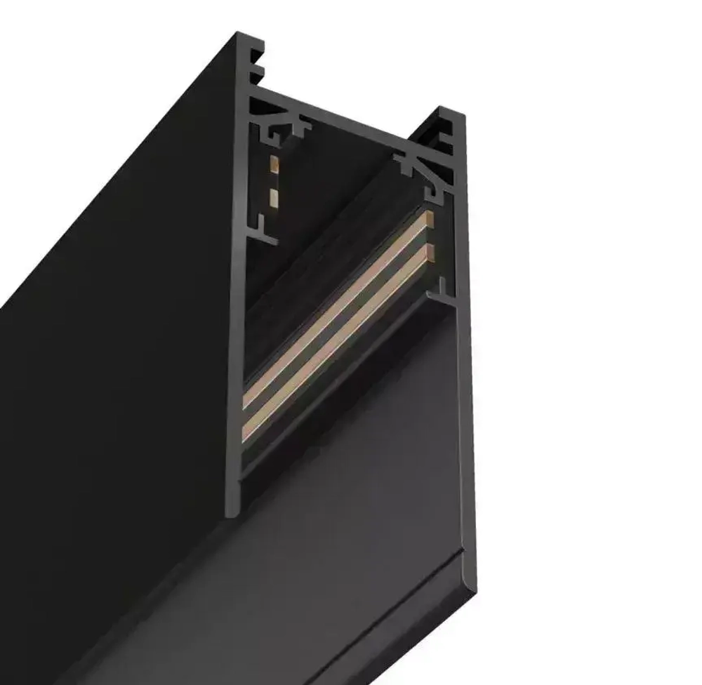 Трековая система освещения для натяжных потолков MAGNETIC S20 48V Чёрный шинопровод алюминиевый четырех-контактный низковольтный 4TRA 57x55x1500mm IP20 1.5 м. торцевые заглушки в комплекте