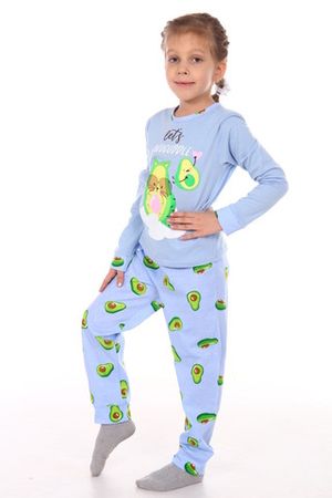 Пижама с брюками для девочки Кошка авокадо дл. рукав