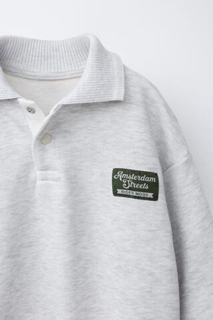 ZARA ТОЛСТОВКА ПОЛО С ВЫШИТОЙ НАШИВКОЙ, СЕРЫЙ МЕЛАНЖ