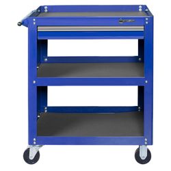 МАСТАК (520-01580MB) Тележка открытая «ОПТИМА», 3 полки и ящик, синяя
