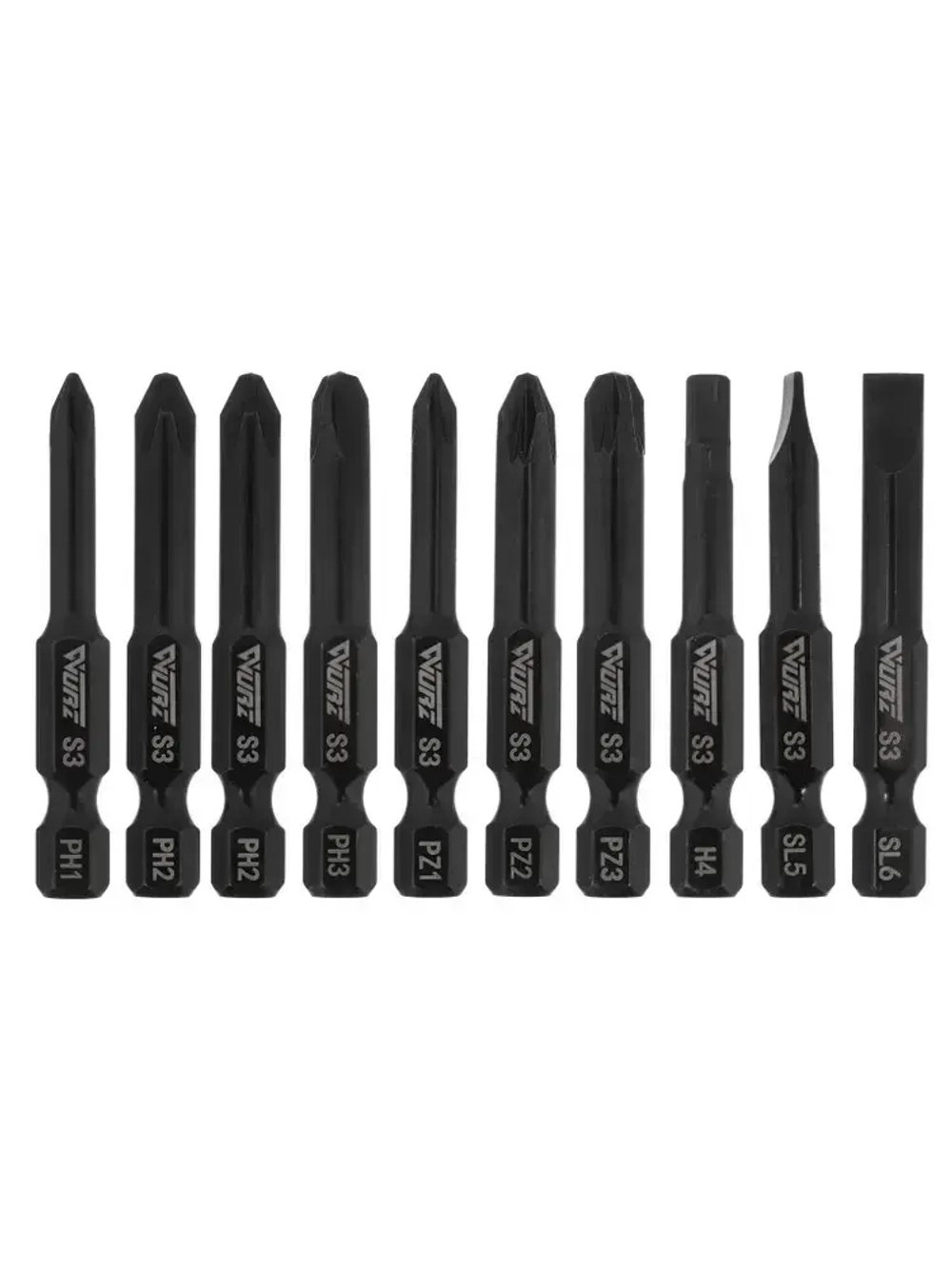 Набор намагниченных бит WURZ 50мм (PH, PZ, SL, Hex) 10 предметов