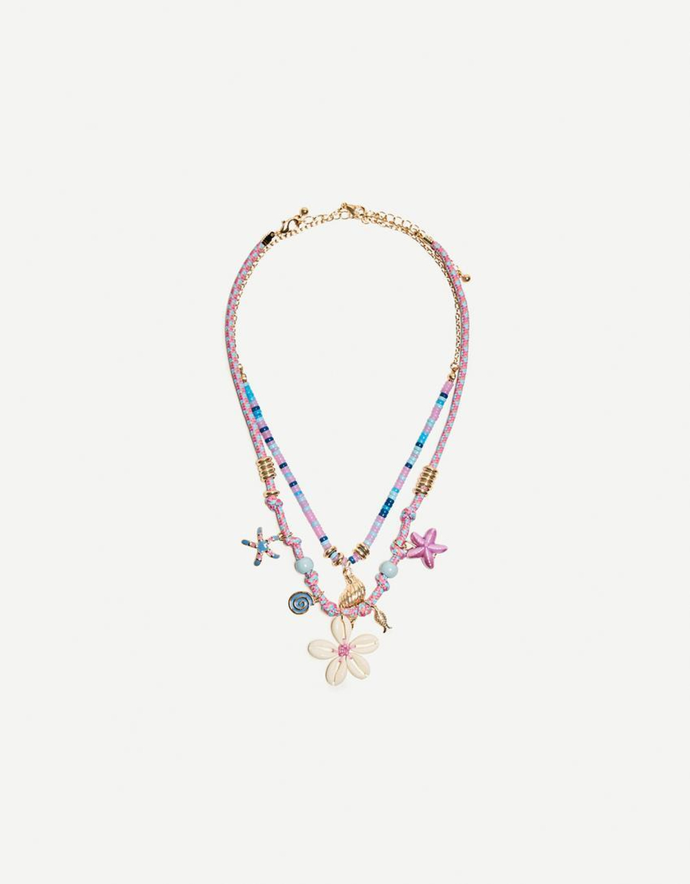 BERSHKA Ожерелье с цветочной подвеской, розовый