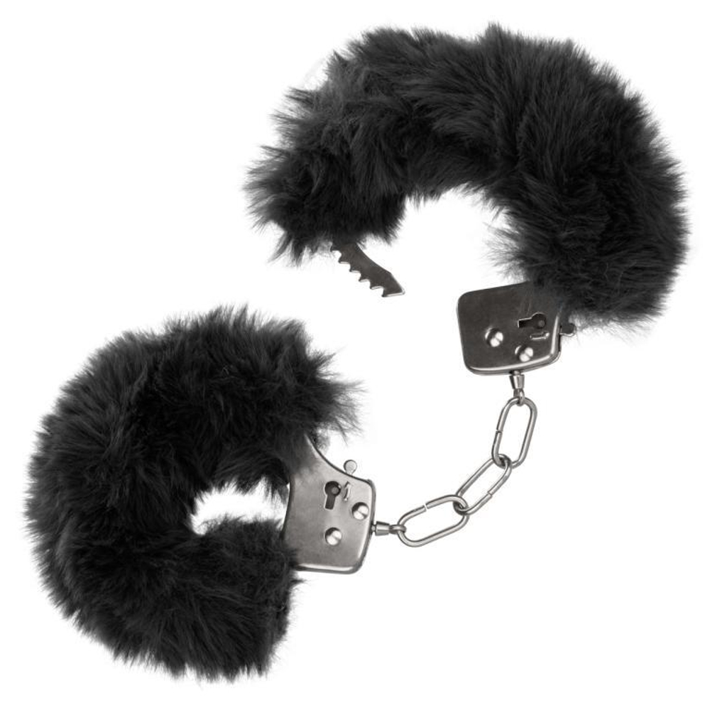 Металлические наручники с черным мехом Ultra Fluffy Furry Cuffs