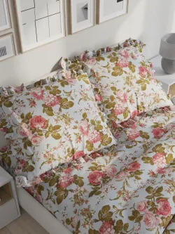 Декоративная наволочка с рюшами, оборками "Прохоровская роза(новая)" 70х70 см, 1 шт, без молнии