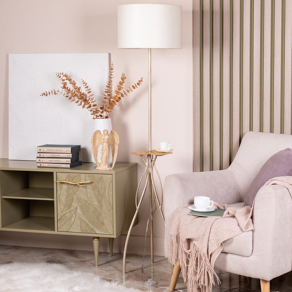 Светильник напольный торшер Нимфея с абажуром Винтаж-2 Айвори