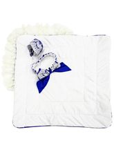Зимний конверт-одеяло на выписку &quot;Неаполь&quot; (синий с молочным кружевом) без пледа
