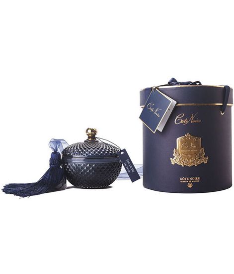 Вода жизни, круглая тёмно-синяя свеча Арт-деко с кисточкой, Cote Noire