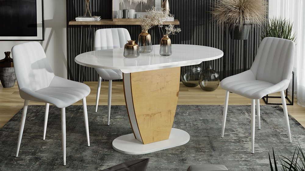 Стол кухонный обеденный раздвижной Белый Глянец/Моод Тёмный, Монреаль Тип 1, 130х80х75 см