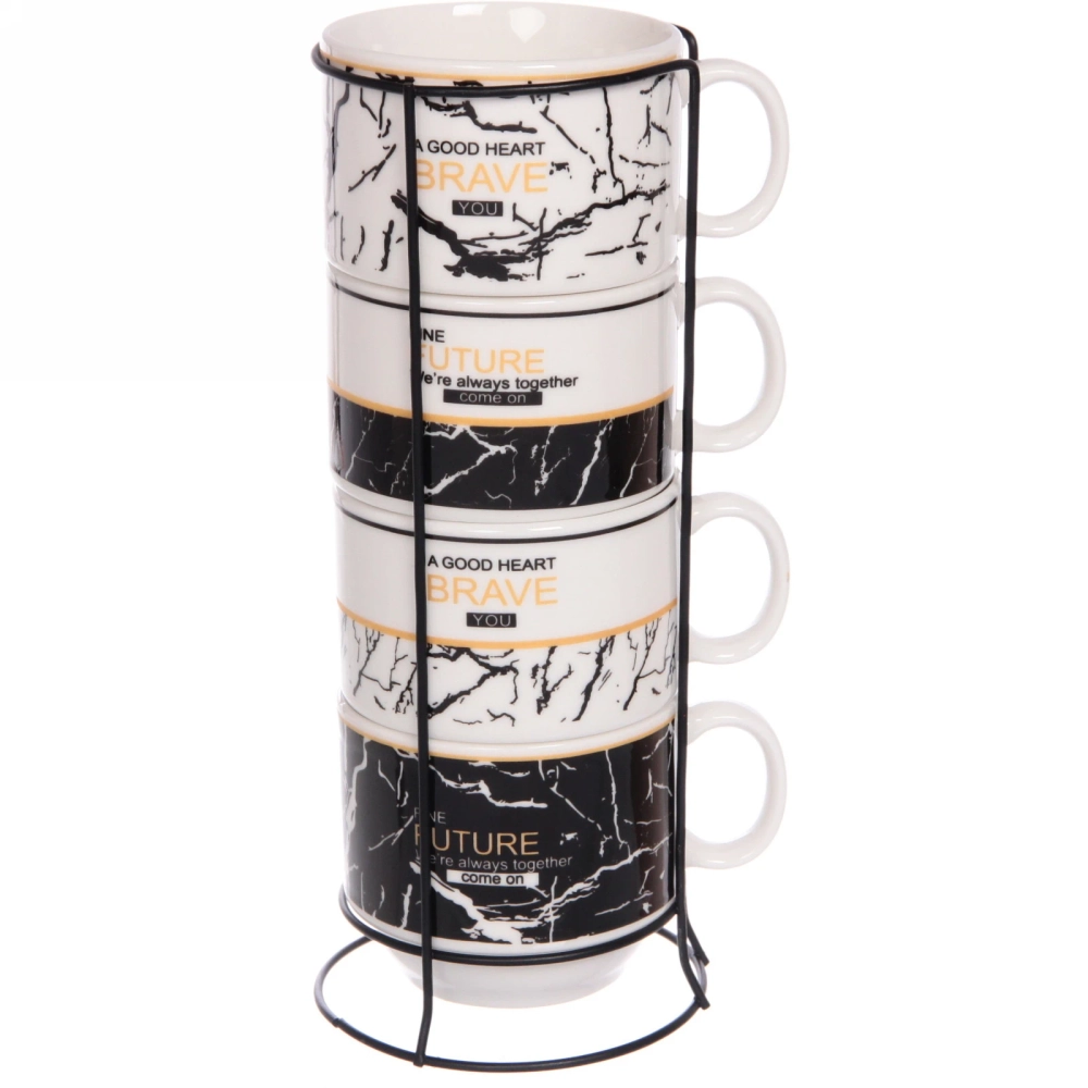 Набор кружек на стойке 200мл «Мрамор» светлый